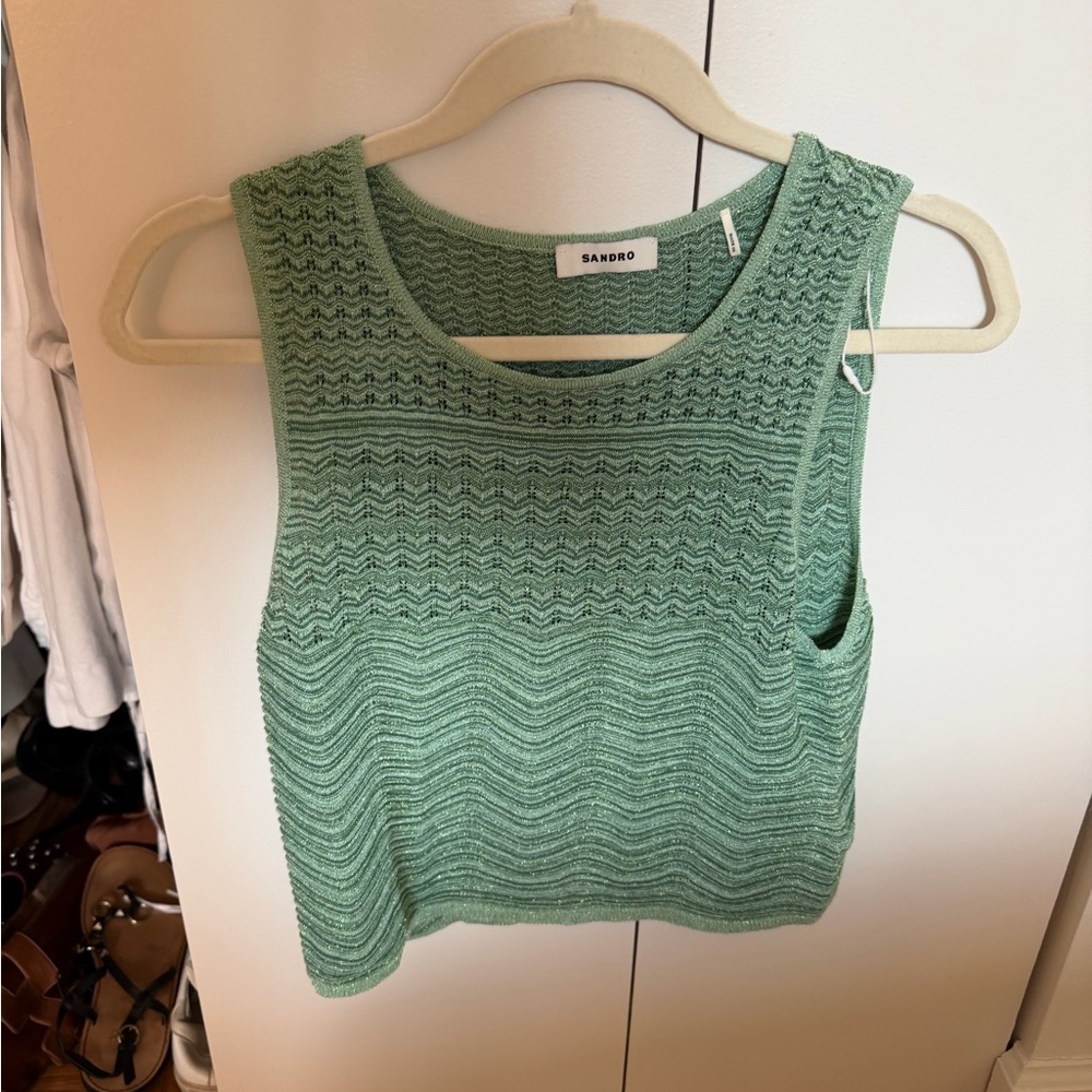 Sandro Mint Green Textured Crop Top